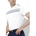 Dashing Mens Polo Shirt Stripe Print Button Detail Turn-down Collar Regular Fit Polo Shirt in White
