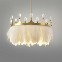 Round Suspended Lighting Fixture Feather Modern Chandelier Lamp for Living Room