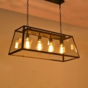 4-Light Island Lighting Industrial Style Trapezoid Shape Glass Ceiling Pendant Light
