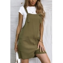 Casual Ladies Overalls Solid Color Strap Side Pockets Straight Overalls