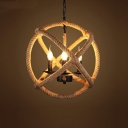 Wire Chandelier Lighting Fixtures Modern Style Metal 3-Lights Chandelier Pendant Light in Wood