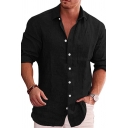 Basic Mens Shirt Plain Long Sleeve Button Closure Turn-down Collar Regular Fit Shirt