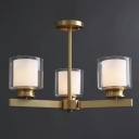 Brass Cylindrical Chandelier Light Traditional Style Ivory Glass 3-Lights Chandelier Lights