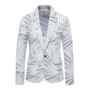 Mens Cool Suit Jacket Stripe Print Lapel Collar Single Button Regular Fit Suit Jacket