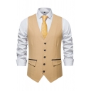 Novelty Suit Vest Solid V-Neck Sleeveless Slim Pocket Single Breasted Suit Vest for Men