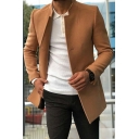 Cozy Mens Blazer Pure Color Pocket Long Sleeve Regular Stand Collar Button Closure Blazer