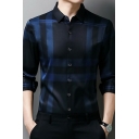 Fashionable Guy's Shirt Plaid Print Long Sleeve Regular Turn-down Collar Button up Shirt