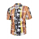 dgy Mens Shirt Tropical Pattern Spread Collar Oversized Short Sleeve Button Fly Shirt
