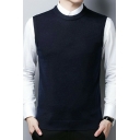 Basic Sweater Vest Solid Color V-Neck Regular Fit Knitted Vest for Men
