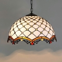1 Light Beaded Hanging Light Kit Tiffany Style Glass Pendant Lighting in Beige