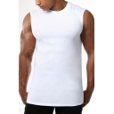 Casual Mens T-Shirt Pure Color Sleeveless Round Neck Slim Fit T-Shirt