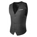 Men's Casual Suit Vest Plain Button Closure Chest Pocket V-Neck Regular Fitted Suit Vest
