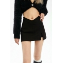 Fashionable Girls Skirt Solid Asymmetrical Split Hem Mini Pencil Skirt