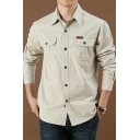 Casual Mens Shirt Plain Button Closure Chest Pocket Spread Collar Regular Fit Shirt