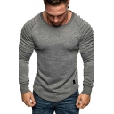Casual Mens Sweatshirt Pure Color Round Neck Long-Sleeved Slim Fitted Sweatshirt