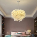 Feather White Hanging Pendant Lights Modern Simplicity Chandelier Lamp for Living Room