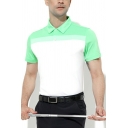 Basic Mens Polo Shirt Color Block Button Detail Turn-down Collar Regular Fit Polo Shirt