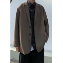 Casual Mens Suit Jacket Plain Long-Sleeved Lapel Collar Button Closure Loose Fit Suit Jacket