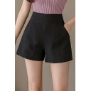 Classic Womens Shorts Solid Color High Rise Zip Back Regular Fitted Shorts