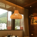 Bell Hanging Pendant Lights Modern Style Wicker 1-Light Hanging Ceiling Lights in Yellow