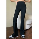 Basic Womens Plain Pants High Waist Long Length Bootcut Pants in Black