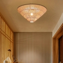 1-Light Flush Mount Ceiling Light Contemporary Style Cone Shape Ratten Close To Ceiling Light