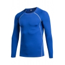 Men's Sporty T-Shirt Contrasting Colors Long Sleeve Round Neck Slim Fit T-Shirt