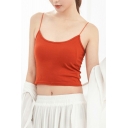 Leisure Cropped Cami Top Solid Color Spaghetti Straps Cami for Women