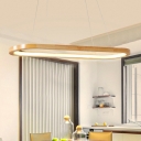 1-Light Island Light Fixture Modern Style Oval Shape Wood Hanging Ceiling Lights