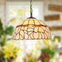 1 Light Half-Circle Shade Hanging Light Kit Tiffany Style Glass Pendant Lighting in Beige