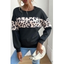 Casual Ladies Sweatshirt Leopard Patchwork Round Neck Long Sleeve Oversized Sweatshirt