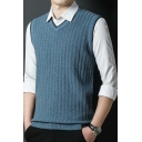 Leisure Sweater Vest Stripe Print V-Neck Regular Fit Knitted Vest for Men