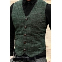 Stylish Suit Vest Checked Print Sleeveless V Neck Slimming Button-up Suit Vest for Men