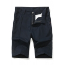 Elegant Shorts Pure Color Pocket Regular Fit Zip Placket Mid Rise Cargo Shorts for Guys