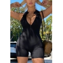 Sexy Womens Rompers Solid Color V Neck Sleeveless Criss Cross Hollow Skinny Rompers