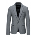 Men Simple Suit Jacket Plain Lapel Collar Single Button Pocket Detail Suit Jacket