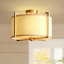 5-Light Flush Mount Lighting Traditional Style Drum Shape Fabric Ceiling Mounted Fixture