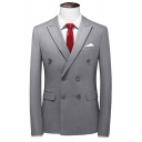 Men Hot Blazer Solid Color Long Sleeve Slim Fit Lapel Collar Double Breasted Suit Jacket