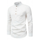 Basic Mens Shirt Plain Button Closure Stand Collar Regular Fit Shirt