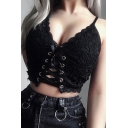 Designer Ladies Cami Plain Lace-Up V Neck Zipper Back Crop Knitted Cami Top