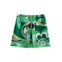 Stylish Womens Skirt Split Front Paisley Pattern A-Line Mini Skirt