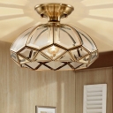 Dome Glass Semi Flush Ceiling Light Fixtures Brass Traditional Close to Ceiling Lamp for Living Room