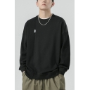Stylish Mens Sweatshirt Plain Round Neck Long-Sleeved Rib Cuffs Regular Fit Sweatshirt