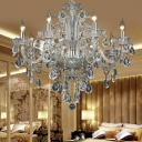 White Curved Arm Chandelier Lamp European Style Crystal Drip 8 Lights Chandelier Light Fixture