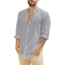 Basic Mens Shirt Plain Long Sleeve Button Closure Turn-down Collar Regular Fitted Shirt