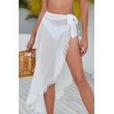 Sexy Womens Skirt Plain Chiffon Bow Asymmetrical Lace High Low Sheer Wrap Skirt