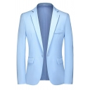 Men Urban Suit Whole Colored Pocket Long Sleeve Slim Fit Lapel Collar Button Fly Suit