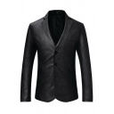 Mens Dashing leather Suit Jacket Plain Lapel Collar Single Breasted Regular Fit Suit Jacket