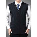 Simple Men's Sweater Vest Diamond Pattern V-Neck Regular Fit Knitted Vest