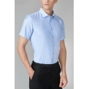 Breathable Mens Shirt Plain Short Sleeve Button Closure Turn-down Collar Slim Fit Shirt